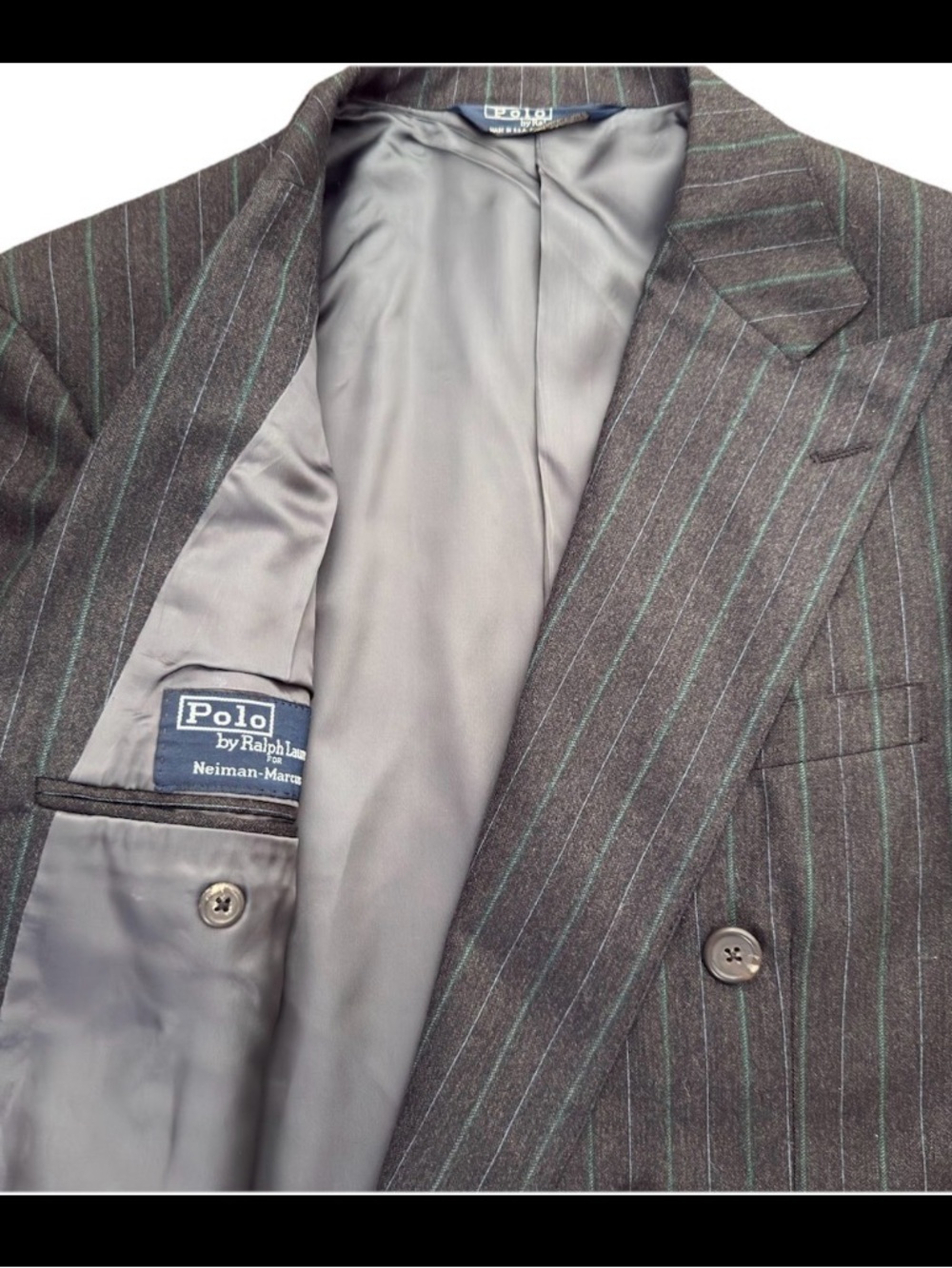 Vintage Polo Ralph Lauren Suit Jacket 43R Double Breasted Pinstripe USA Neiman - Picture 2 of 8